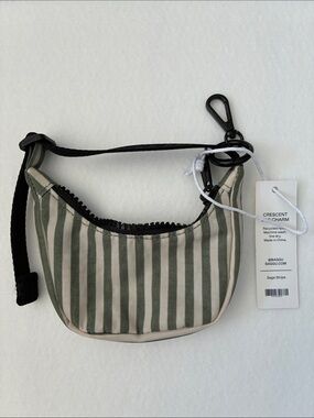 BAGGU Crescent Charm Pouch - Sage Stripe with Black Trim